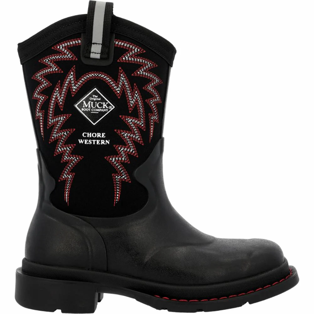 Muck Footwear Kids CHORE WESTERN LITTLE BLACK/RED STITCH