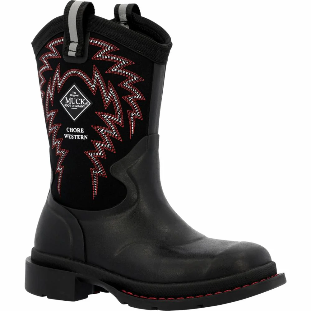 Muck Footwear Kids CHORE WESTERN LITTLE BLACK/RED STITCH - Image 2
