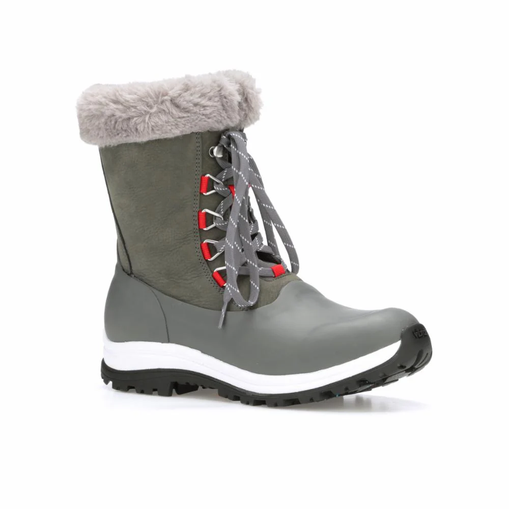 Muck Footwear Women ARCTIC APRES LACE VIBRAM ARCTIC GRIP MID GREY/RED - Image 3